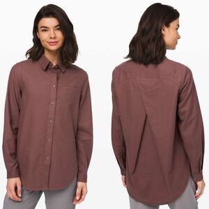 Lululemon Women's 6 Full Day Ahead Shirt Antique Bark Cotton Flannel Button Up